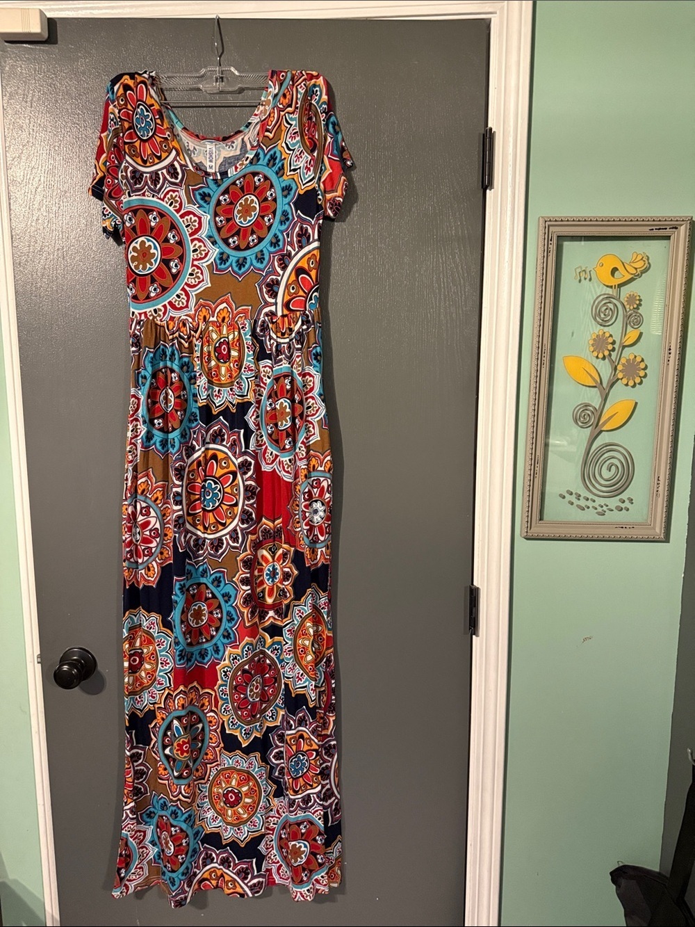 Bright Multi-Color Floral Medallion Maxi Dress - Women's